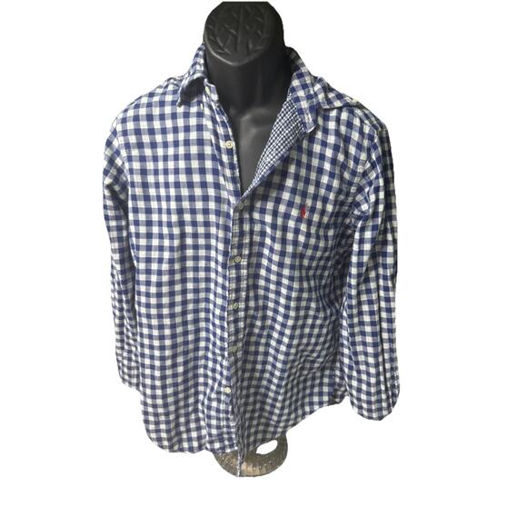 POLO RALPH LAUREN Double-Faced Men Med Blue Red Pony Cotton Button Shirt AF11 - Picture 1 of 3